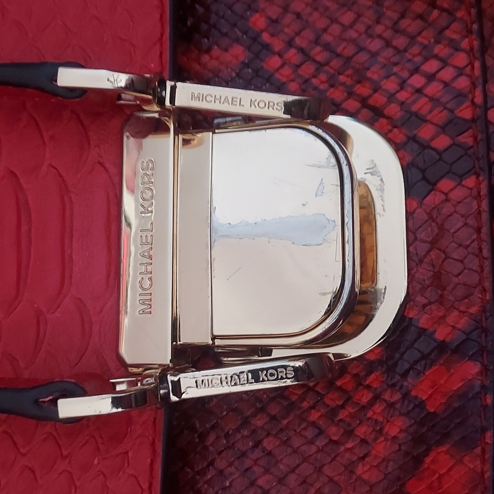 SOLD. MICHAEL KORS "Bridgette" satchel shoulder bag snakeskin embossed leather - Picture 12 of 12